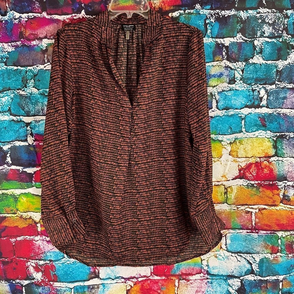 David Lerner New York Evereve Long Sleeve Blouse Bombay Size Medium